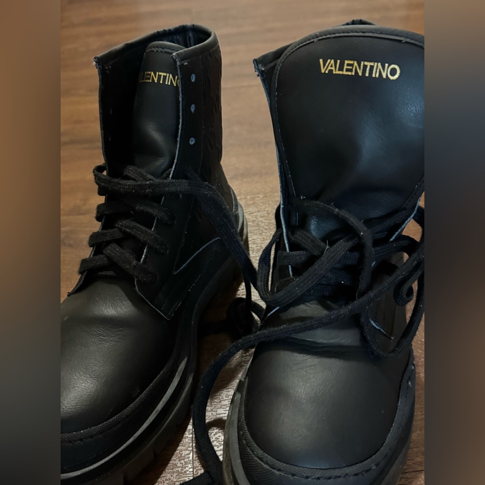 Valentino Black Leather Lace-Up Boots